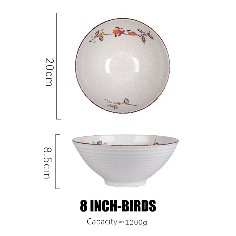 2 Stuks 8 Inch Chinese Stijl Kom Onderglazuur Keramiek Soepkom Hittebestendige Kom Voor Salade Noedels Soep Voor thuis: Birds