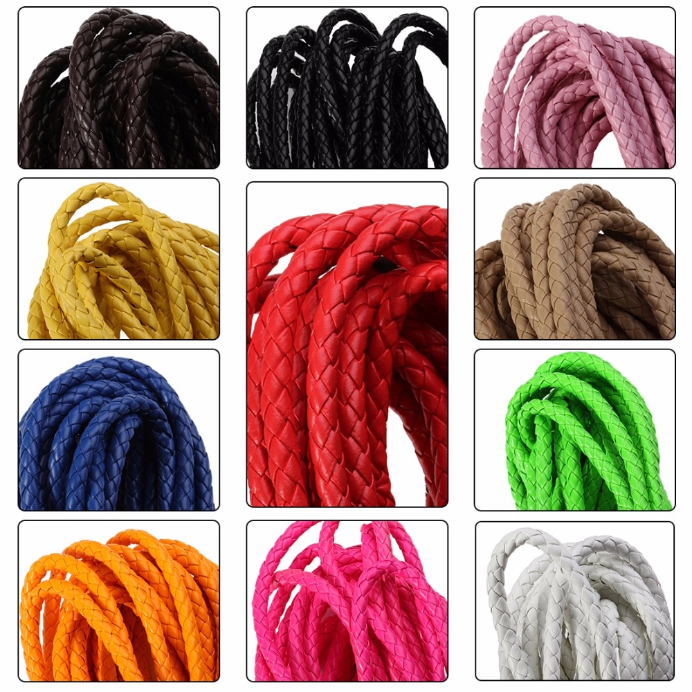 5meters/lot 11 Colors 6mm Round Braided Leather Cords PU Leather Cord Cordon Cuir For Bracelet Necklace DIY Jewelry Making