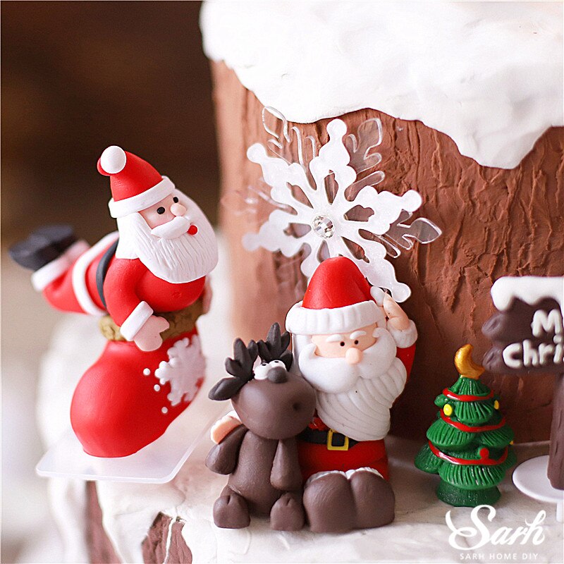 Santa Claus Elk Snowman Christmas Cake Toppers Tree Deer Shoe Happy Year Decorations Party Baking Supplies Kid Love