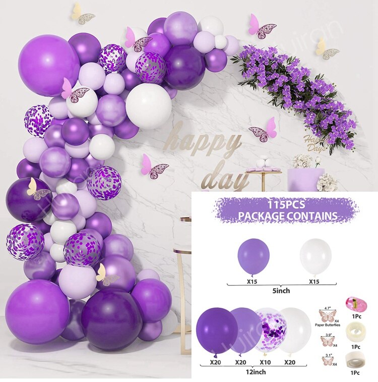 Globos de mariposa púrpura, Kit de arco de guirnalda, globo de látex, decoración para de cumpleaños, niños y adultos, globo de boda, decoración para Baby Shower: balloon 6