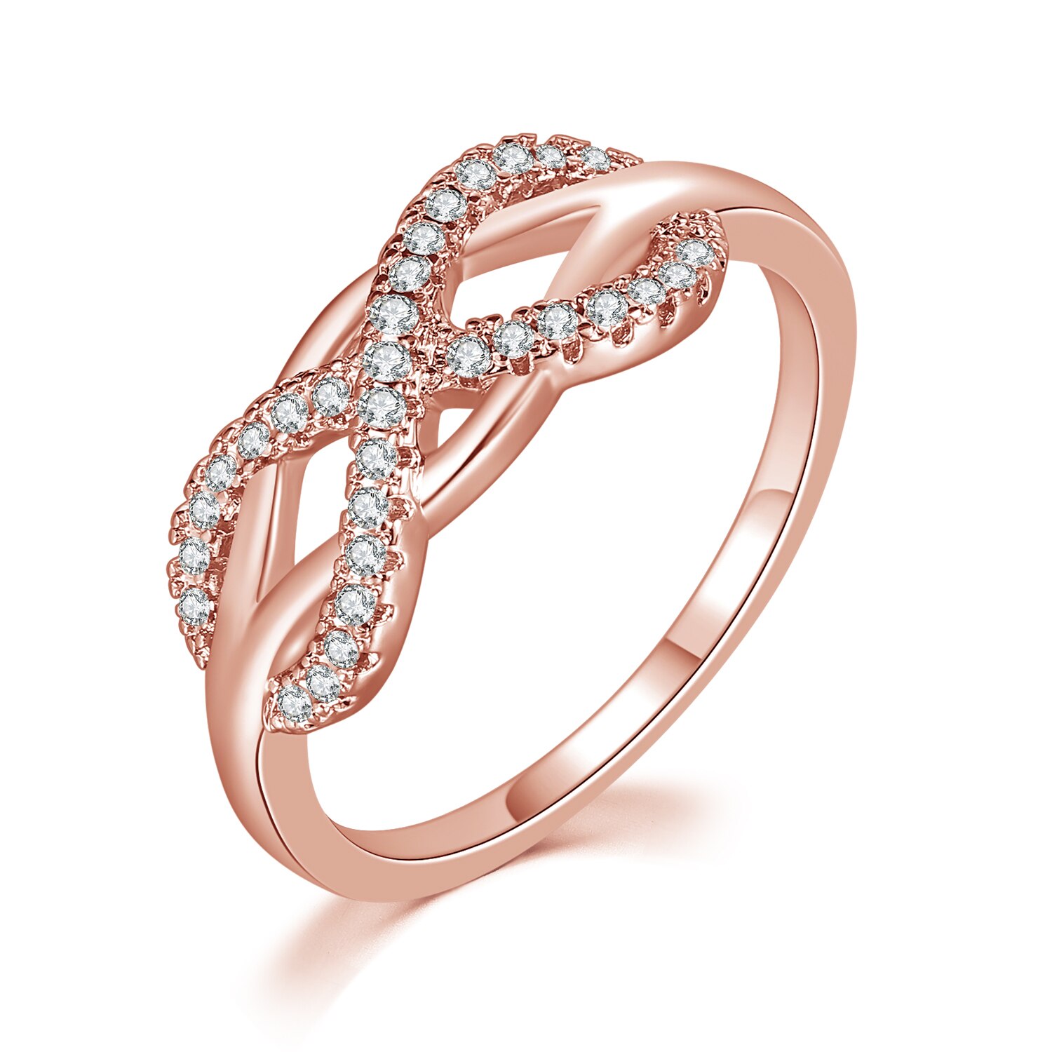 Infinity Rings for Women Rose Gold Crystal Zircon Couple Statement Ring for Girls Jewelry Accessories R407: 9 / R837