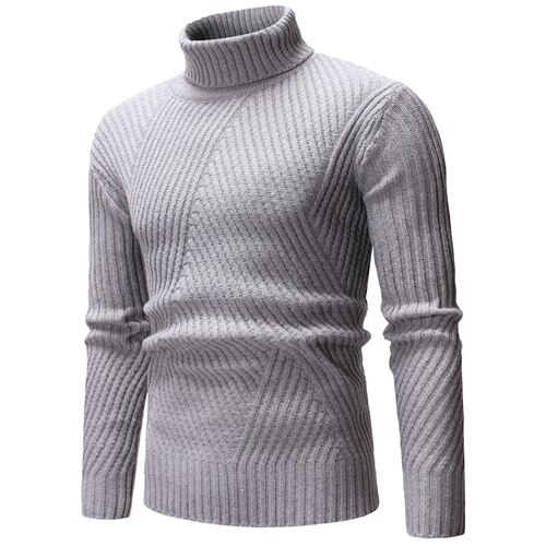 Genser herre høst vinter casual menn ensfarget turtleneck gensere smalsittende hel menn varme gensere: Grå / Xl