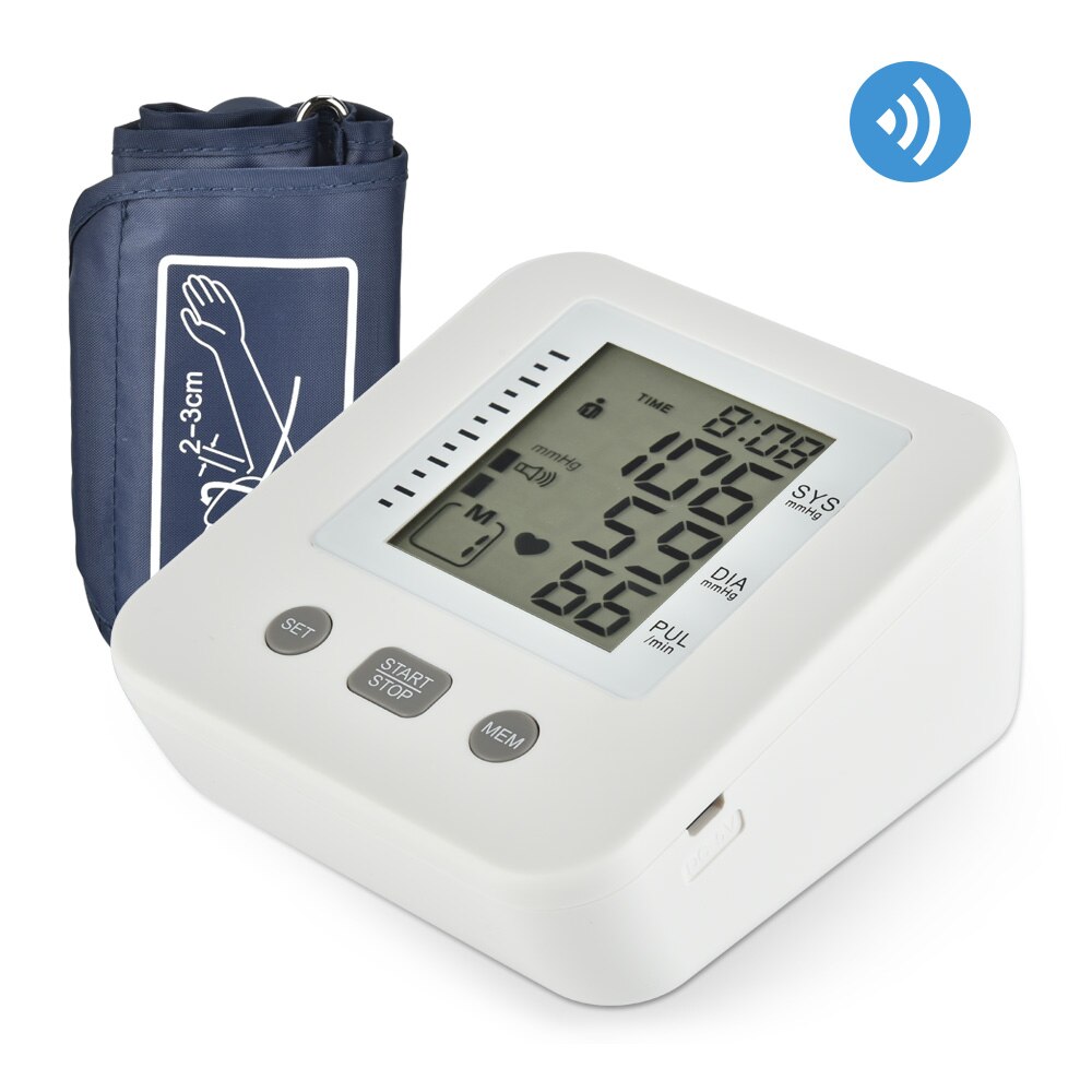 Electric Upper Arm Blood Pressure Monitor Digital Heart Beat Rate Pulse Meter Voice Alarm Automatic Blood Pressure Tonometer: with english voice