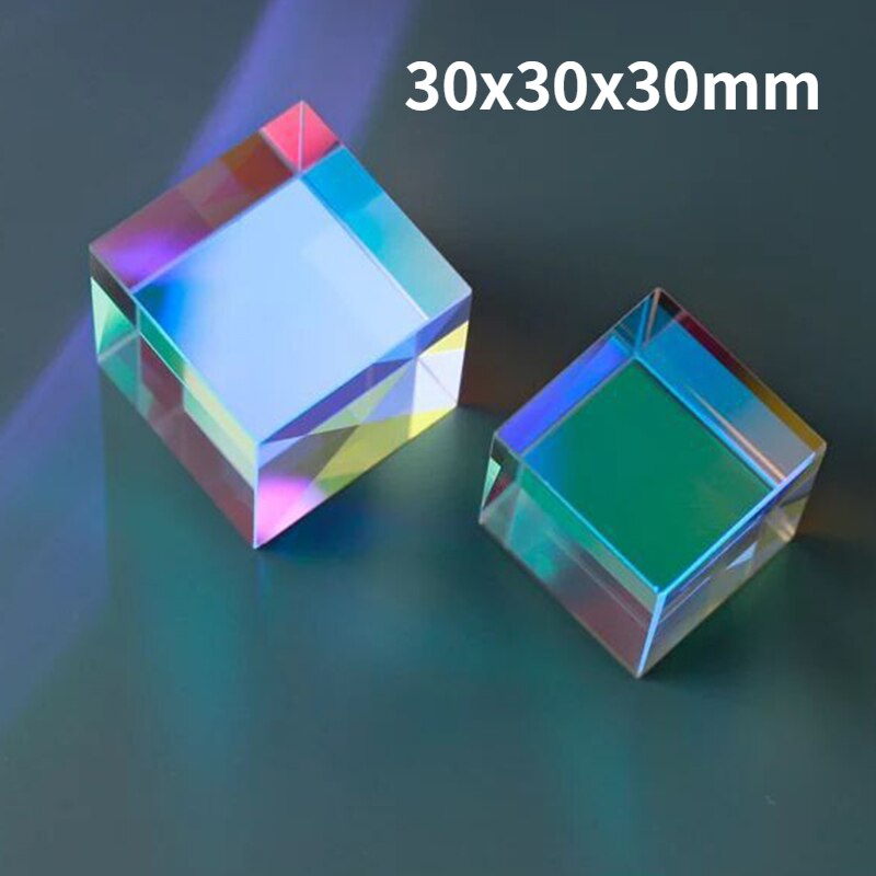 1pcs Glass Cube Light Prism Photo Ornaments 7 Color Crystal Dichroic Prisma RGB Rectangle Optical Prisme 30x30x30mm