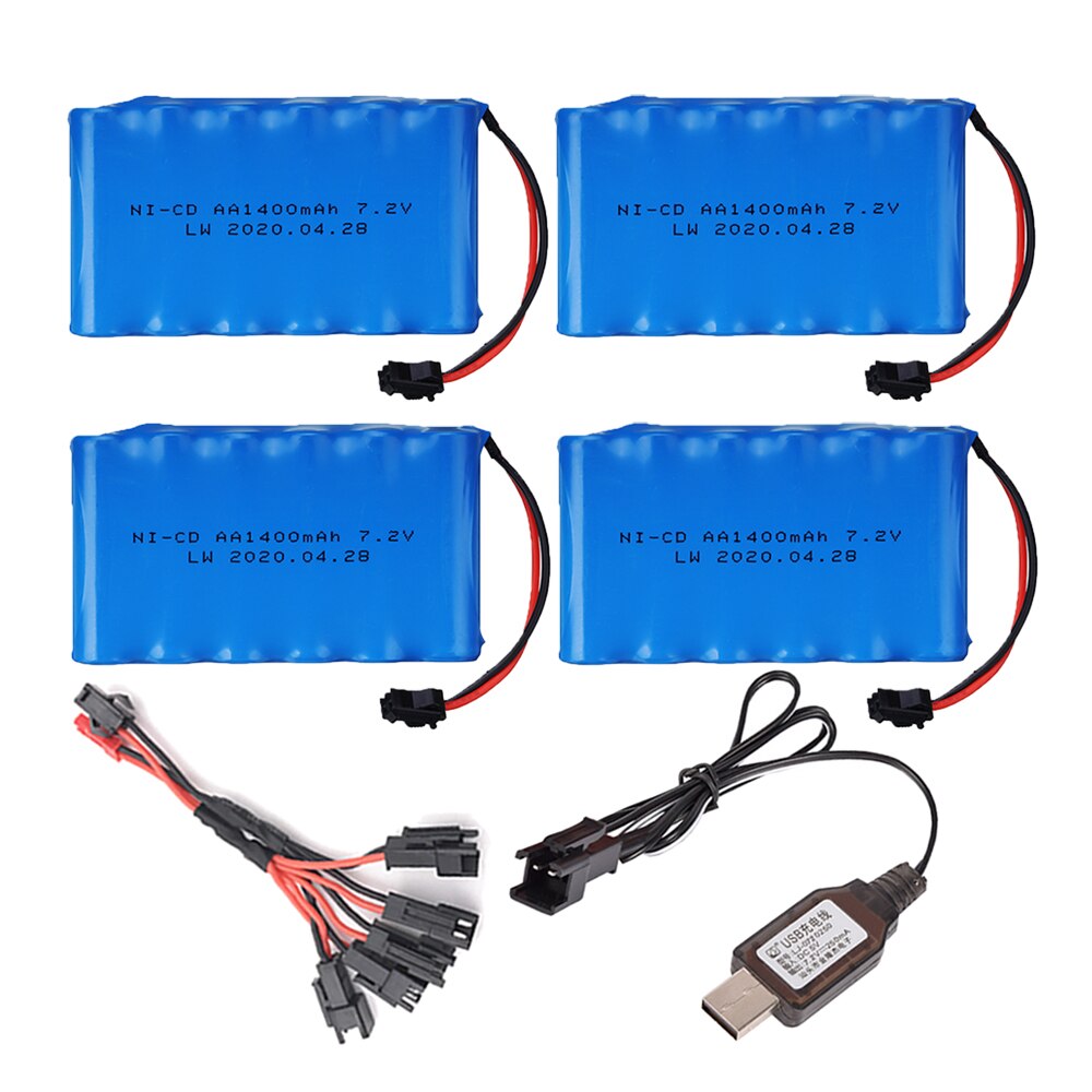 7.2 V 1400 mAh Ni-Mh batteria ricaricabile spina SM con caricabatterie per RC Camion RC auto RC barca del RC serbatoio parti nimh AA 7.2 v 1400 mah: 4pcs USB 5in1