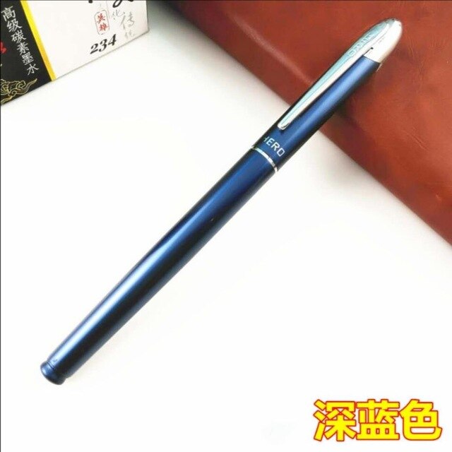 Hero 001 – stylo-plume à encre métallique, avec une pointe à 360 degrés, pointe réversible de couleur bleue, papeterie fournitures scolaires et de bureau