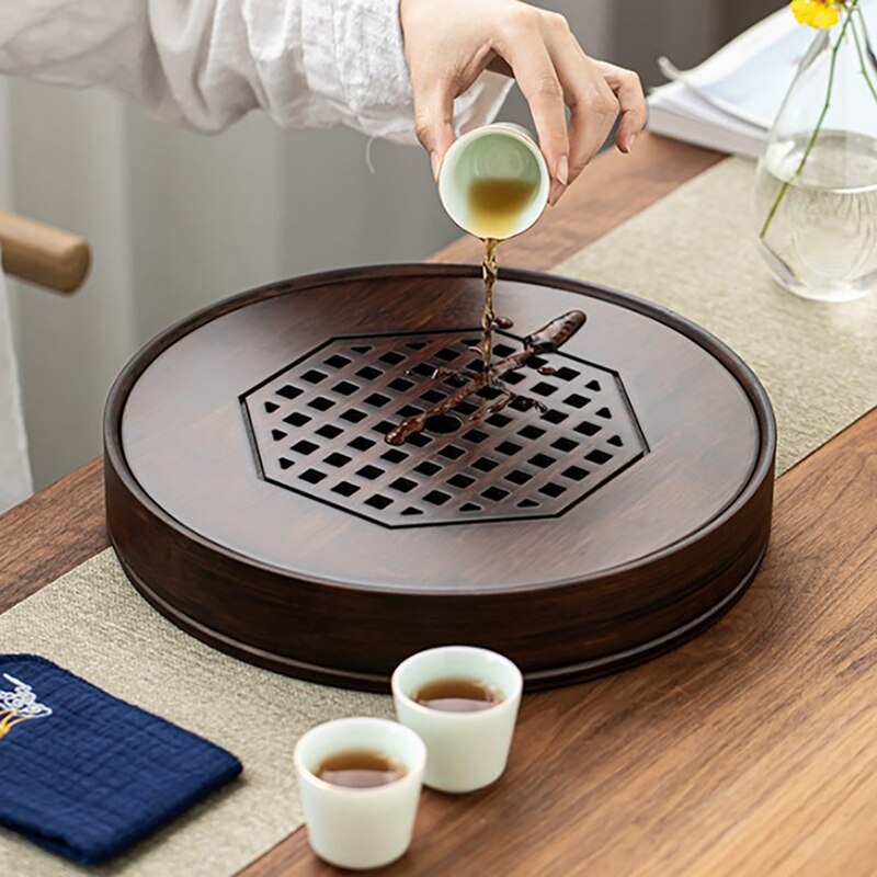 Chinese Tea Tray Bamboo Tea Tray Tea Board Large Capacity Water Storage Kung-Fu Tea Set Traditional Pu'Er Tea Tool
