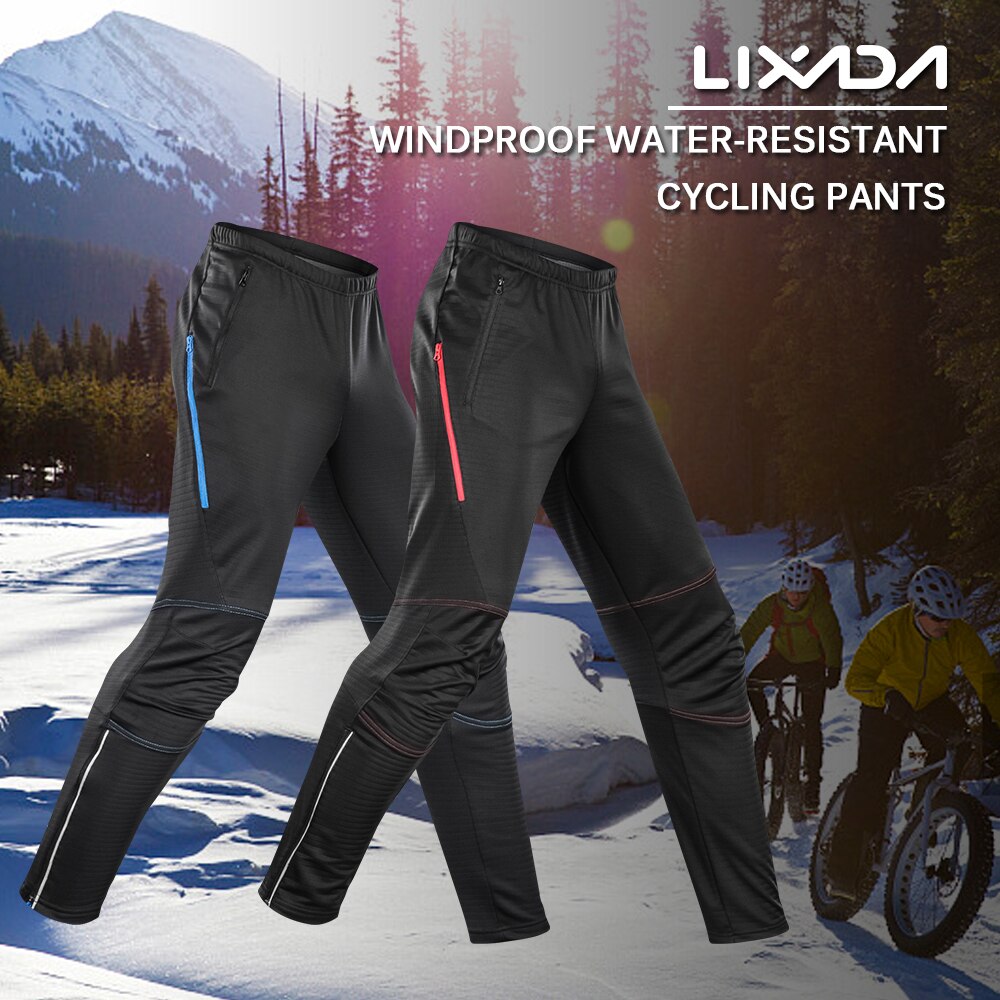 Lixada Men's Waterproof Cycling Pants Thermal Fleece Windproof Winter Bike Riding Running Sports Pants Trousers Cycling Pants