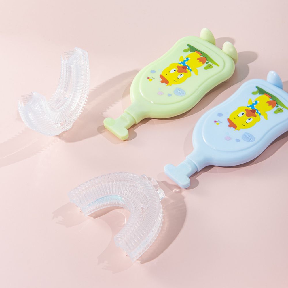 2-13 anni nuovo simpatico orso anatra bocca contenente tipo manuale a forma di U pulizia a 360 gradi massaggio spazzolino da denti in Silicone