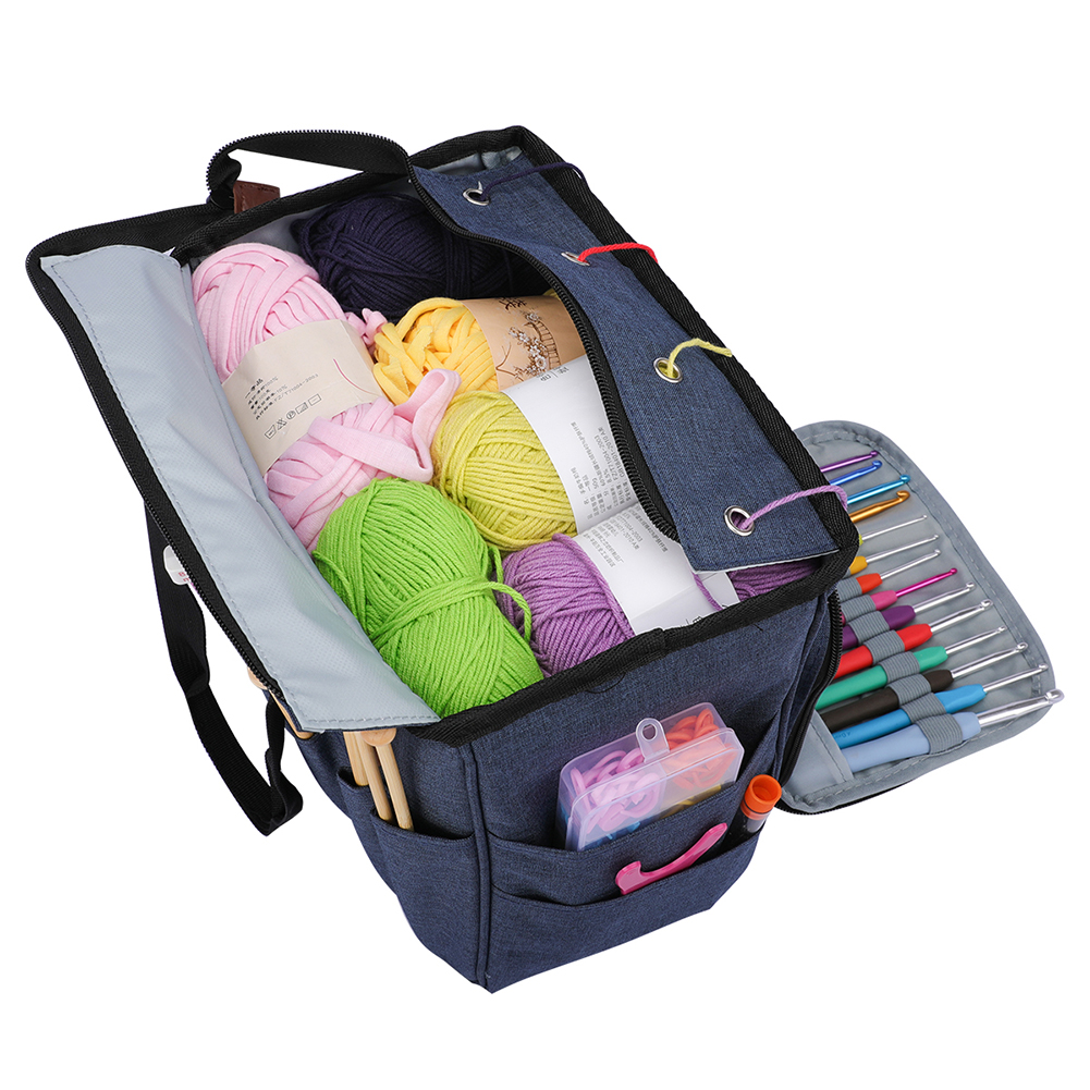 Multifunktionelle hæklingskroge trådgarn opbevaringspose diy strikkepinde garn taske syning arrangør taskeholder