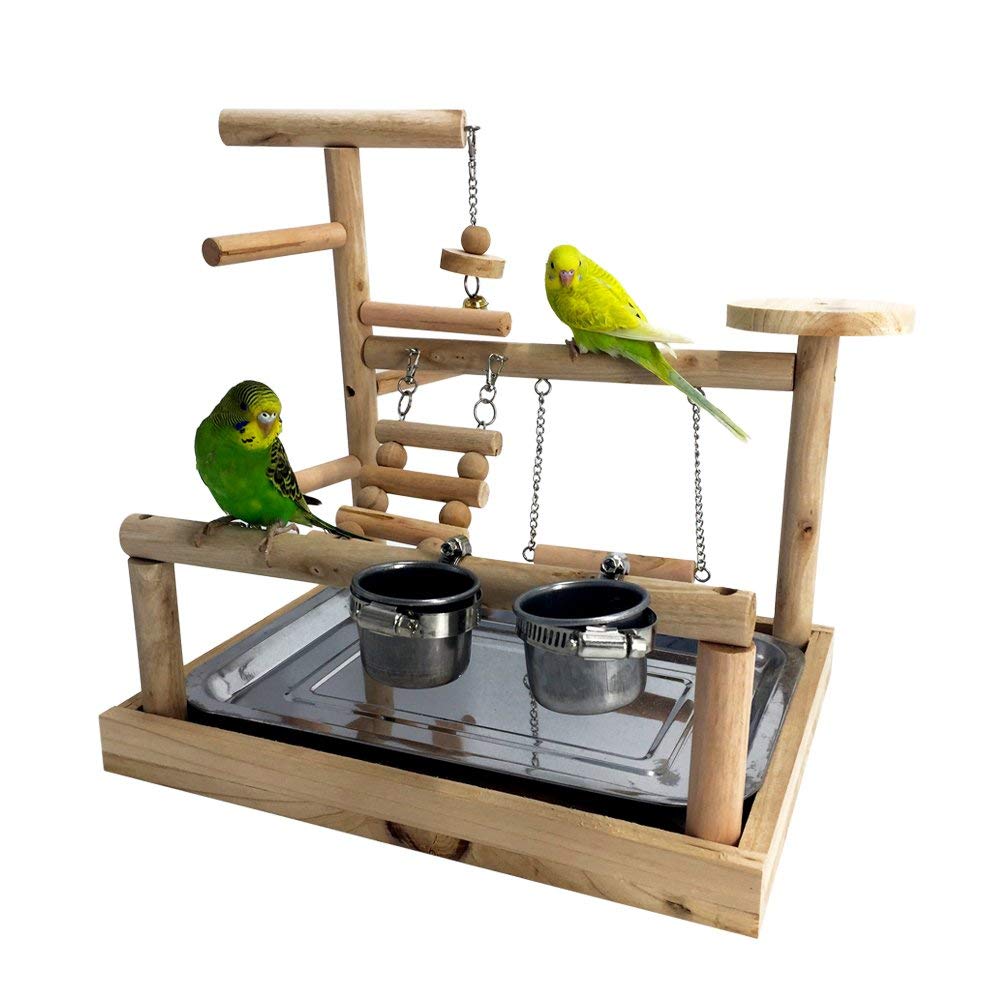 Percha de madera para parque de juegos de aves con soporte para gimnasio escaleras de pájaros ejercicio gimnasio Cockatiel mesa de comedor para pájaros juguete