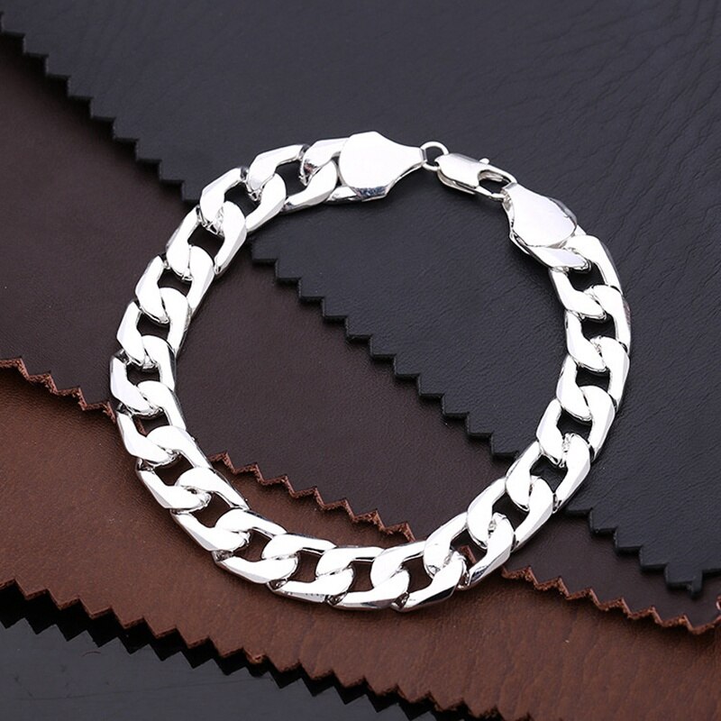 36L Stainless Steel Cuban Chain Men's Bracelet Metal Accessories Two Colors: -silver