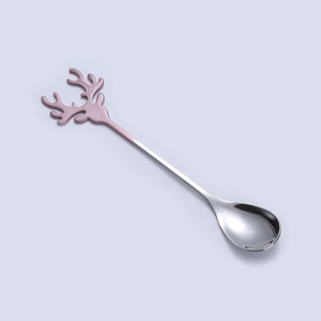 Herten Vorm Rvs Roeren Lepel Romantische Kerst Elanden Koffie Dessertlepel Bestek Prachtige Theelepel Servies: Pink silver