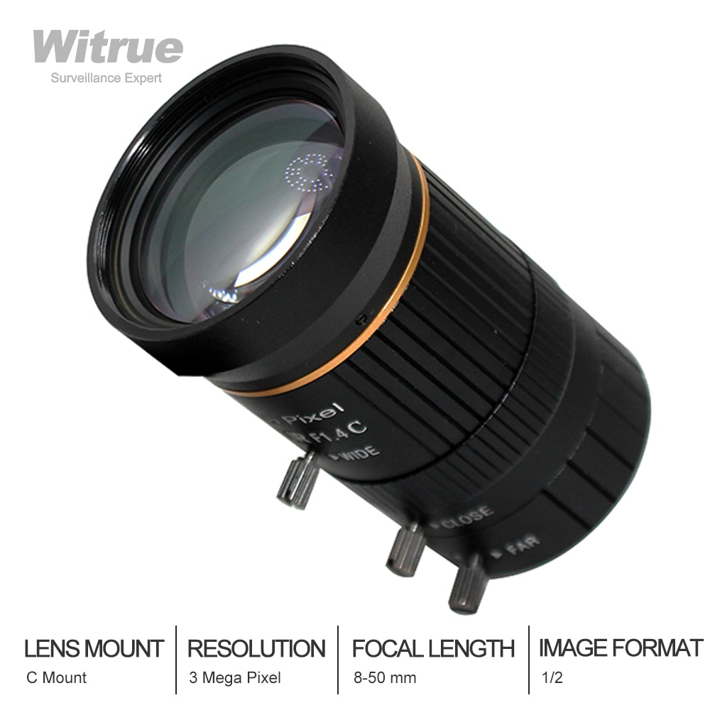 Hd 3.0 Megapixel 8-50Mm Lens C Mount F1.4 Handmatige Iris Zoom Focus Lens Voor Cctv Camera Lndustrial microscoop Camera