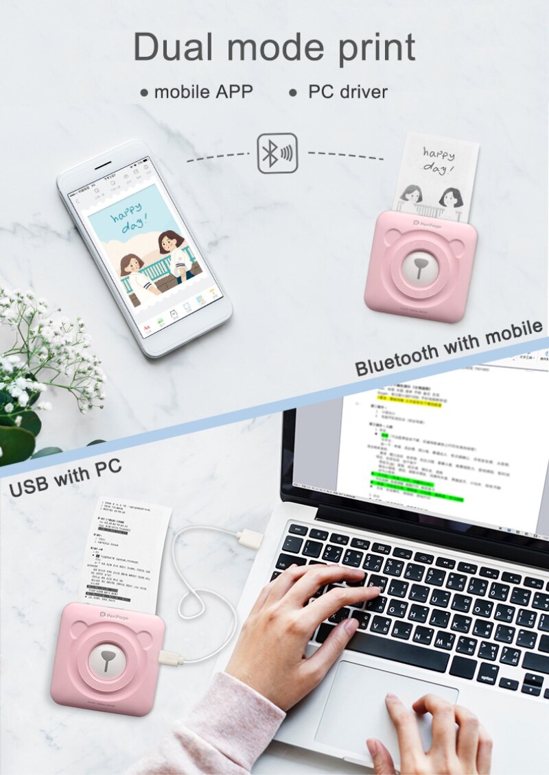 Tulostin kannettava lämpö bluetooth tulostin mini valokuva-albumi ios android matkapuhelin 58mm taskukone syntymäpäivä