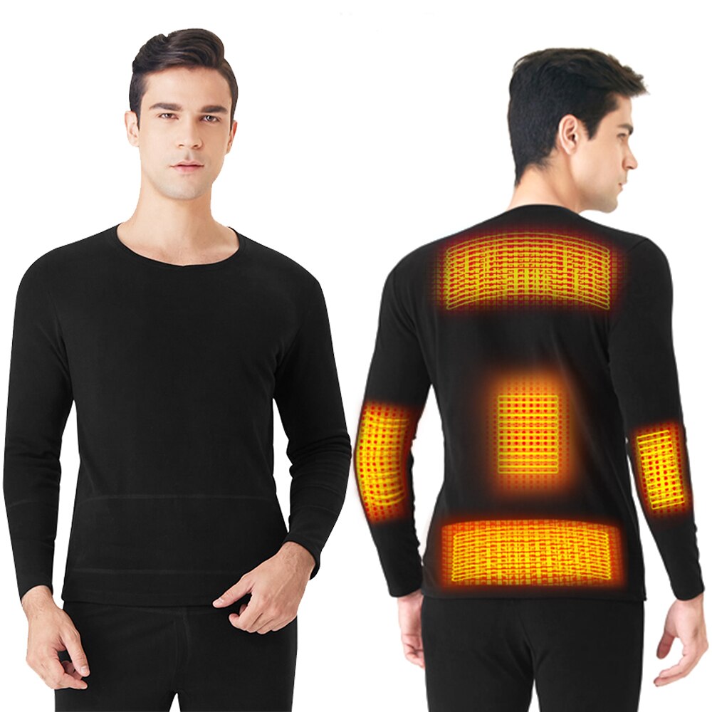 Winter Heated Underwear USB Battery Powered Fleece Thermal Heating Motorcycle Jacket Moto Long Johns Pants Electric Suit Men