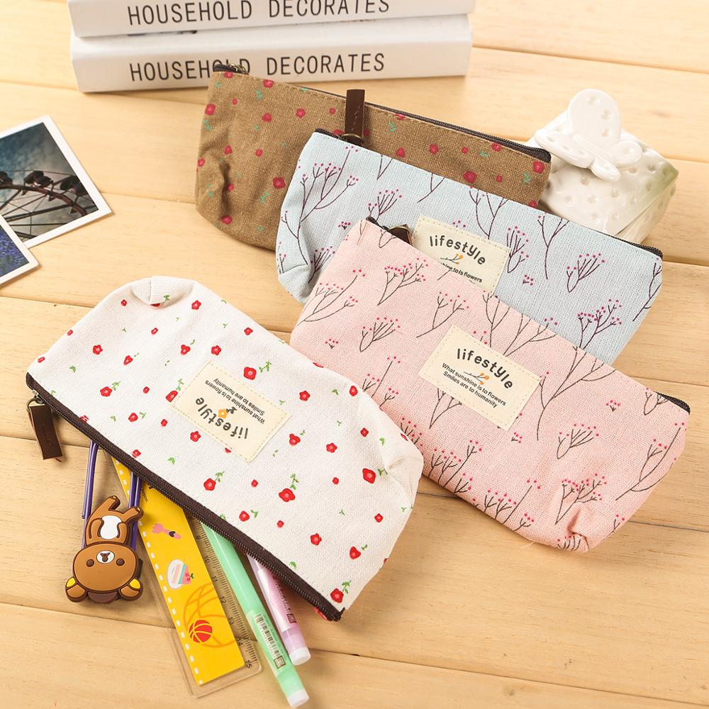 ¡Novedad de ! estuche bonito para lápices Kawaii con de flores y flores, bolsas de tela con cremallera para bolígrafos, suministros escolares para estudiantes