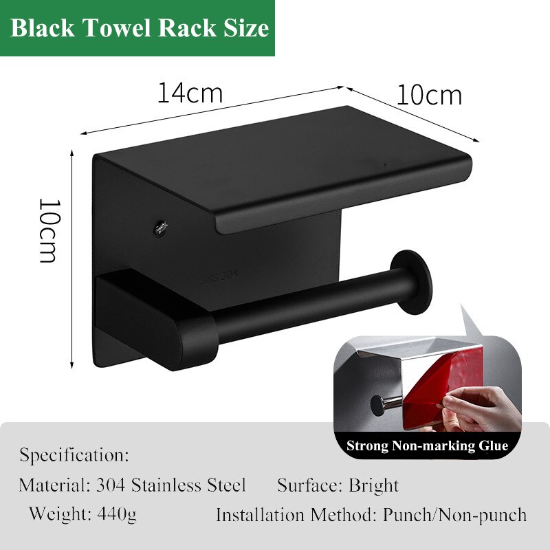 Free-punch – porte-rouleau de papier toilette en acier inoxydable 304, porte-serviettes, Anti-rouille, étagère distributrice étanche: Black