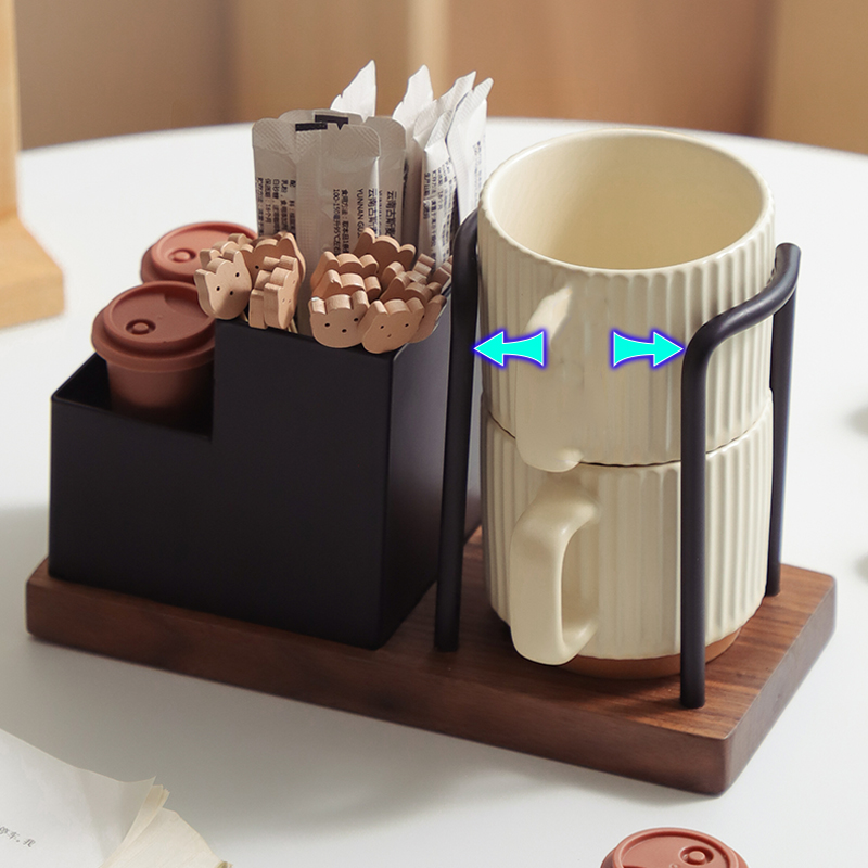 Wooden Coffee Station Organizer with Cup Holder and Condiment Storage - Coffee Bar Accessory for Disposable Cups and Coffee Supp: Red