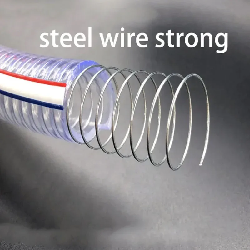 Tuyau en fil d'acier PVC souple, pompe à eau, Tube d'huile Flexible avec fil d'acier, ID Transparent 10 13 16 19 22 25mm