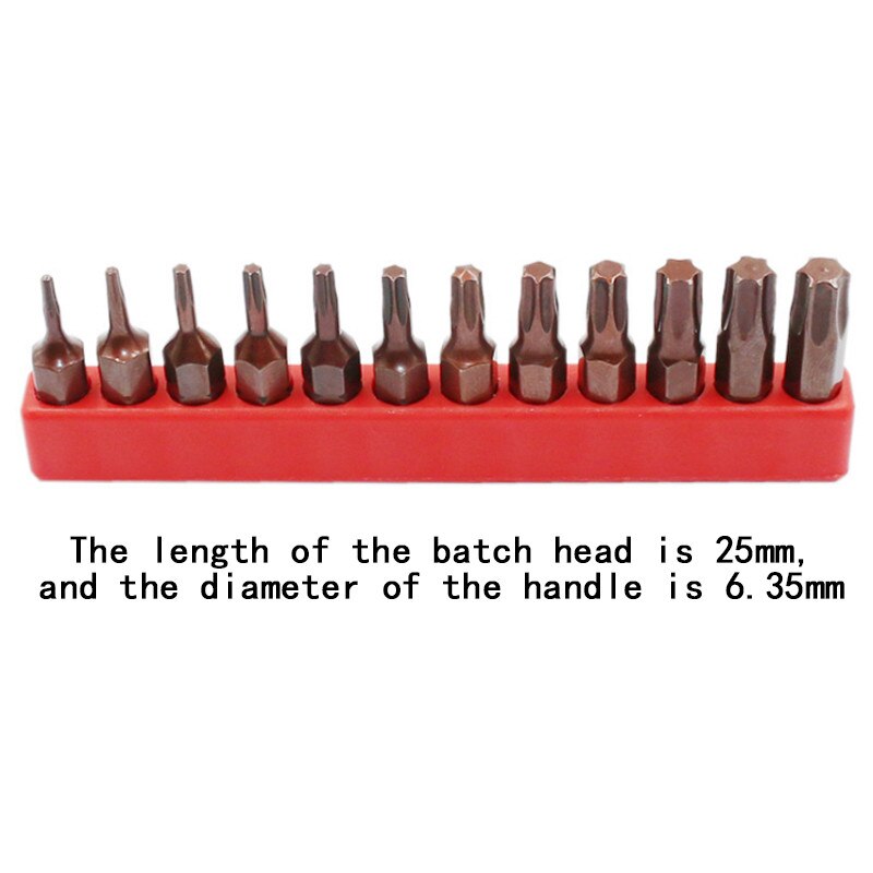 12PCS S2 Steel T6-T40 Magnetic Bit Set 25mm Security Tamper Proof Spanner Screwdriver Torx Star Hex Bit Universal Tool Parts: T6-T40