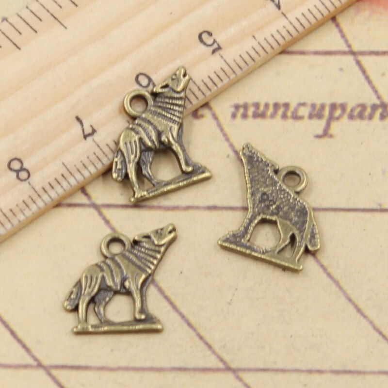 20Pcs Charms Huilende Wolf 15X15Mm Tibetaans Zilveren Kleur Hangers Antieke Sieraden Maken Diy Handgemaakte Craft: Antique Bronze Plated