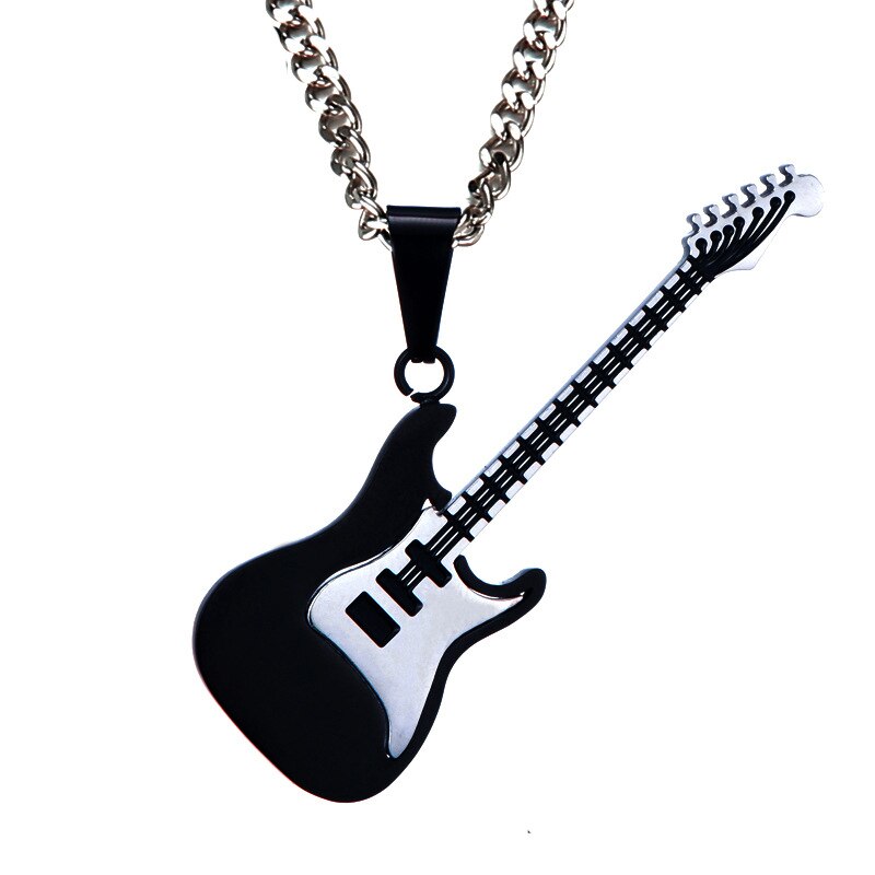 Rock Electric Guitar Pendant Necklaces Stainless Steel Hip Hop Jewelry Accessory For Women Men: Black