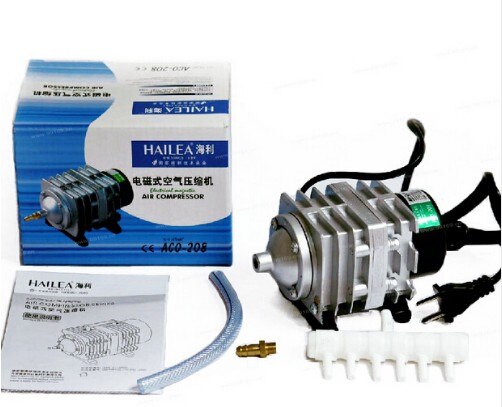 45l/ min 25w hailea aco 208 aco -208 elektrische magnetische luchtcompressorpomp met 6 -weg luchtverdeler aquariumvissenkom, zuurstof: Aco -208 / Au-adapterstekker