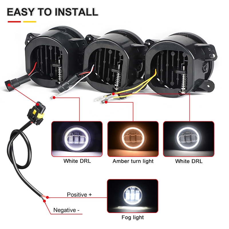4 Inch mini LED Fog Light 7D with White Amber halo 6000K waterproof 12V 24V For Universal fog Light Projector Lenses three style