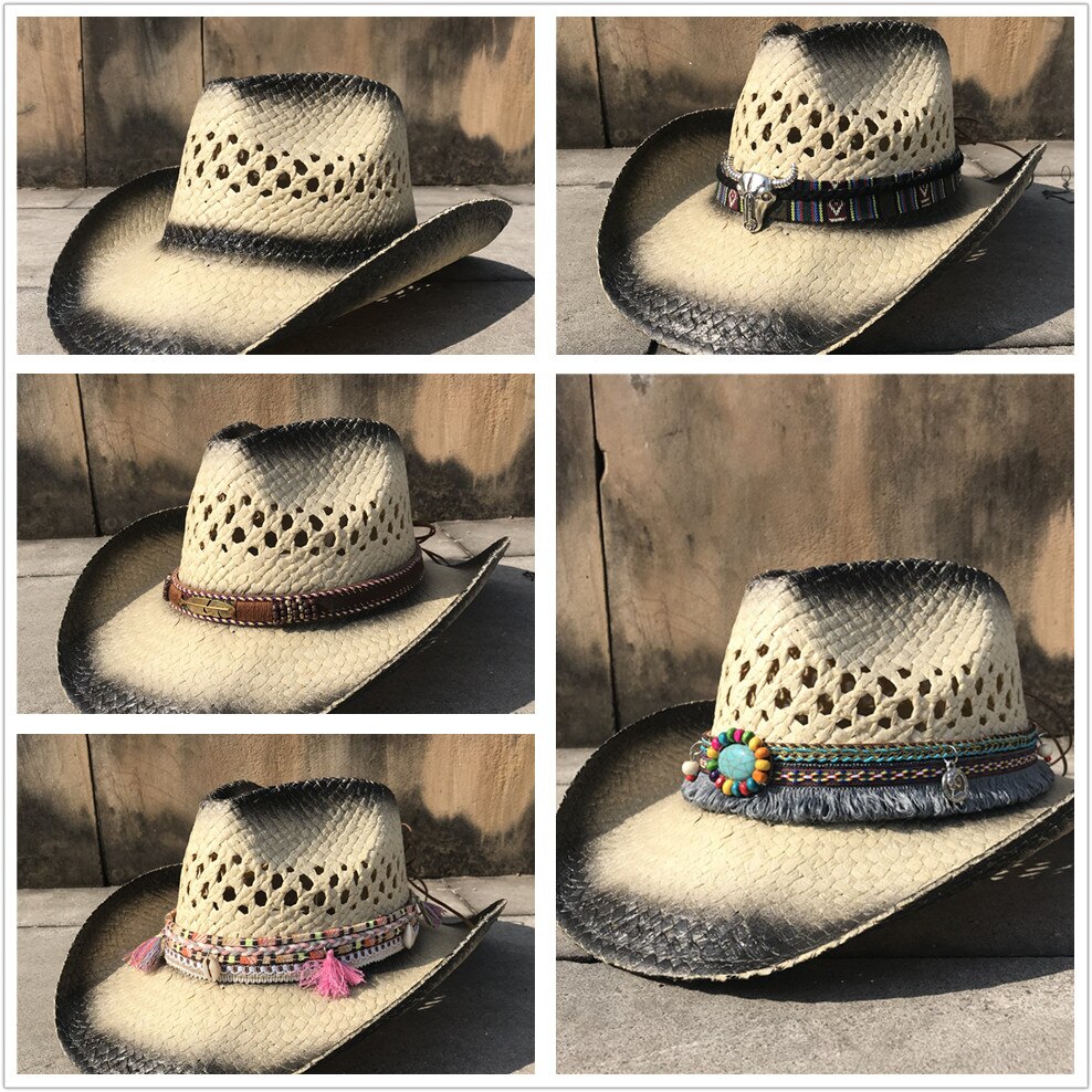 Sommer kvinder kvast hul western cowboyhat dame sombrero hombre hat fascinator solhætte solhat
