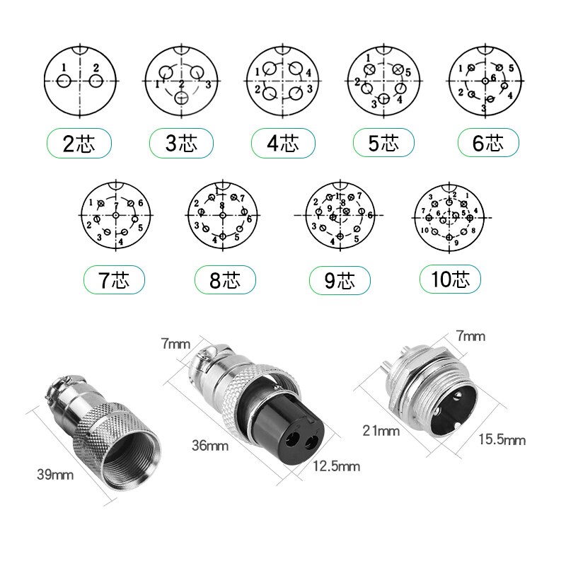 1set GX16 aviación conector de acoplamiento hembra y Mele 2pin 3pin 4pin 5pin 6pin 7pin 8pin Circular conector de tope