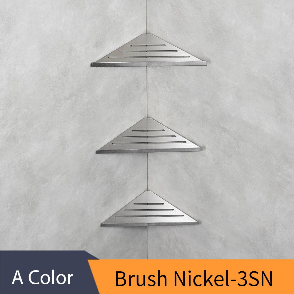 Bathroom Shelves Black Stainless Steel 304 Wall Bathroom Shower Shampoo Rack Bathroom Accessories Shelves WF-18062R: A  Brush Nickel-3SN
