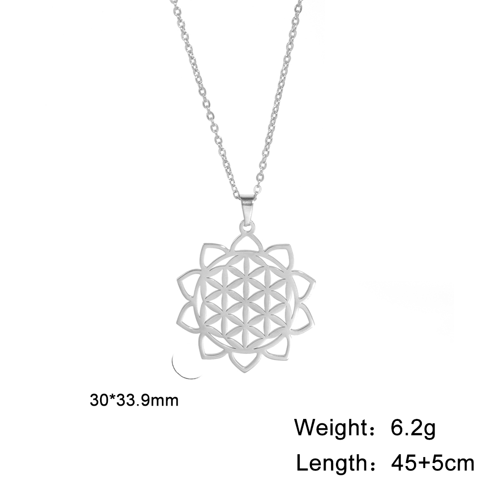 Skyrim – collier avec fleur de vie pour femmes, chaîne de cou en acier inoxydable, amulette, motif géométrique, Mandala, bijoux: Style B-Steel Color