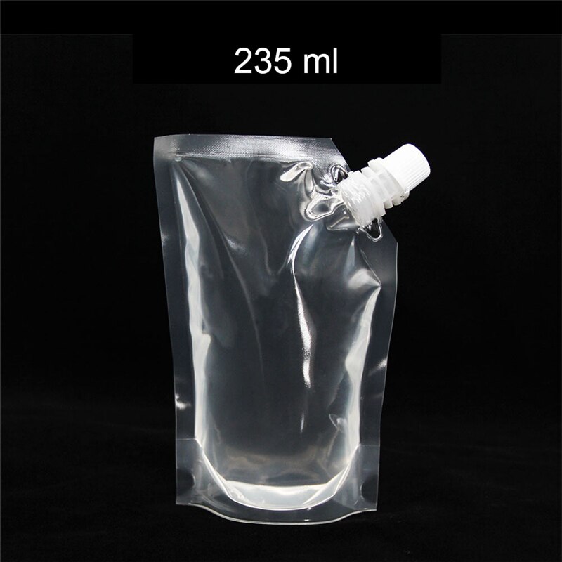 1pcs Plastic Spout Pouch Juice Stand-up Wine Milk Coffee Liquid Beverage Flask BPA Free Food Materials Storage Bags With Funnel: 235ml
