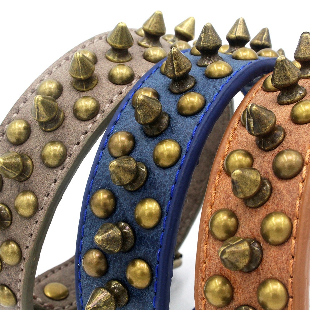 Hondenhalsbanden met klinknagels van pu-leer, ronde kogelvormige, met spijkers bezette halsketting met puntige riem in punkstijl, kleine honden- en kattenhalsband  z613