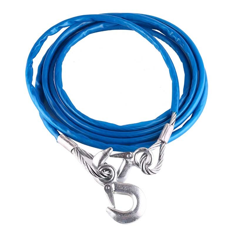 Heavy Duty Tow Ropes 4M 5 Tons Wire Cable High Strength Safety Hook Steel Wire Trailer Car Emergency Towing Rope
