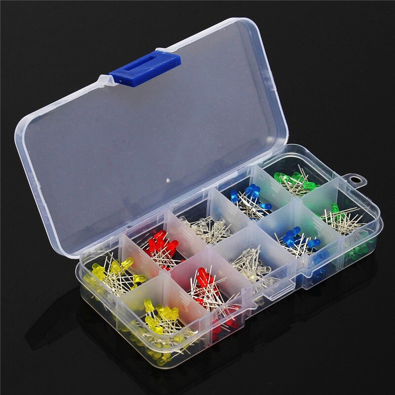 200pcs/box 3mm LED Diode Light Assorted Kit DIY Diode Set 3mm Red Green Blue Yellow White LEDs for arduino