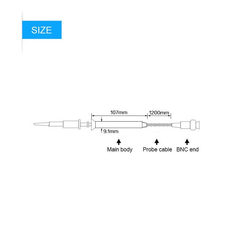 Hantek P7100 oscilloscope probe Broadband 100MHz-300MHz test probe, compensation range 10pF-35pF BNC clamp cable lead kit