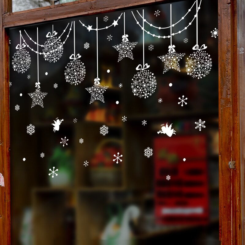 [Shijuehezi] Sterren Sneeuwvlokken Angel Glas Stickers Diy Opknoping Ornament Muurstickers Voor Woonkamer Raam Kerst Decoratie