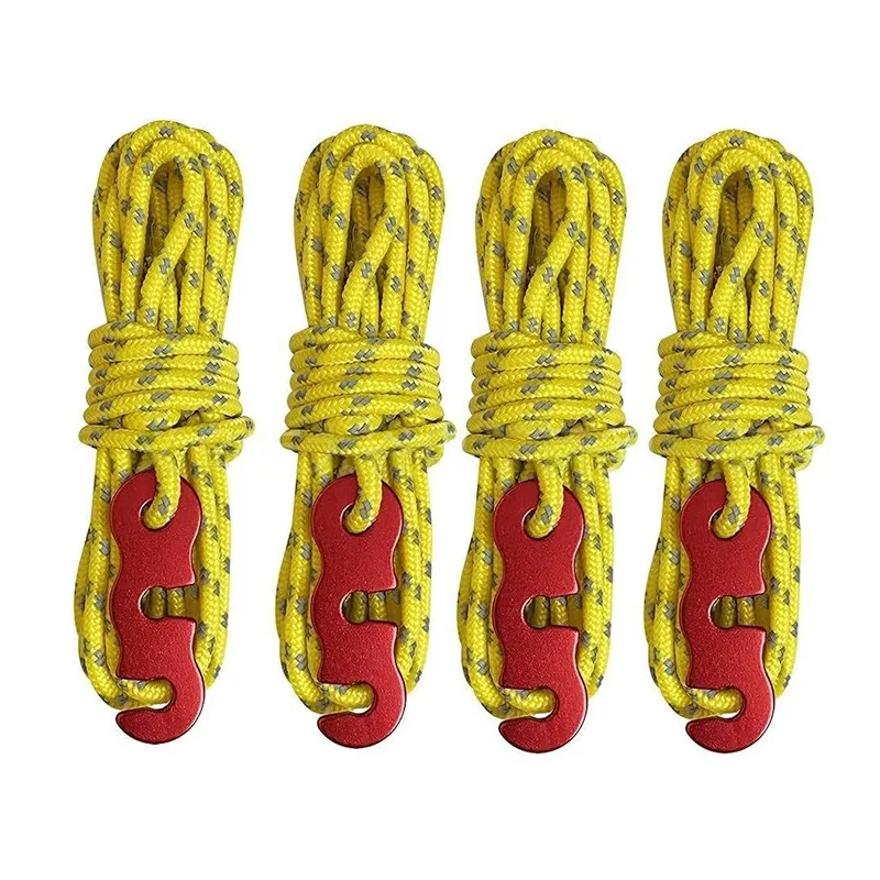 4 cordes de tente extérieure cordes réfléchissantes cordes d'auvent cordes forcées coupe-vent avec boucles pour assurer la sécurité accessoires de Camping: WHITE