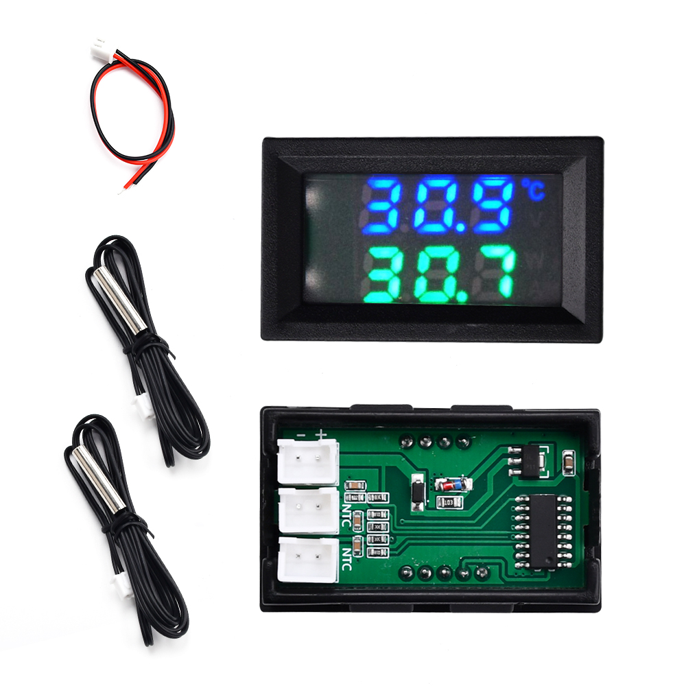 DC 4-30V 5V 12V 24V LED-display Dubbele digitale temperatuursensor Enkele spanning Dubbele thermometer met NTC 10K 3950 sondekabel: Zilver