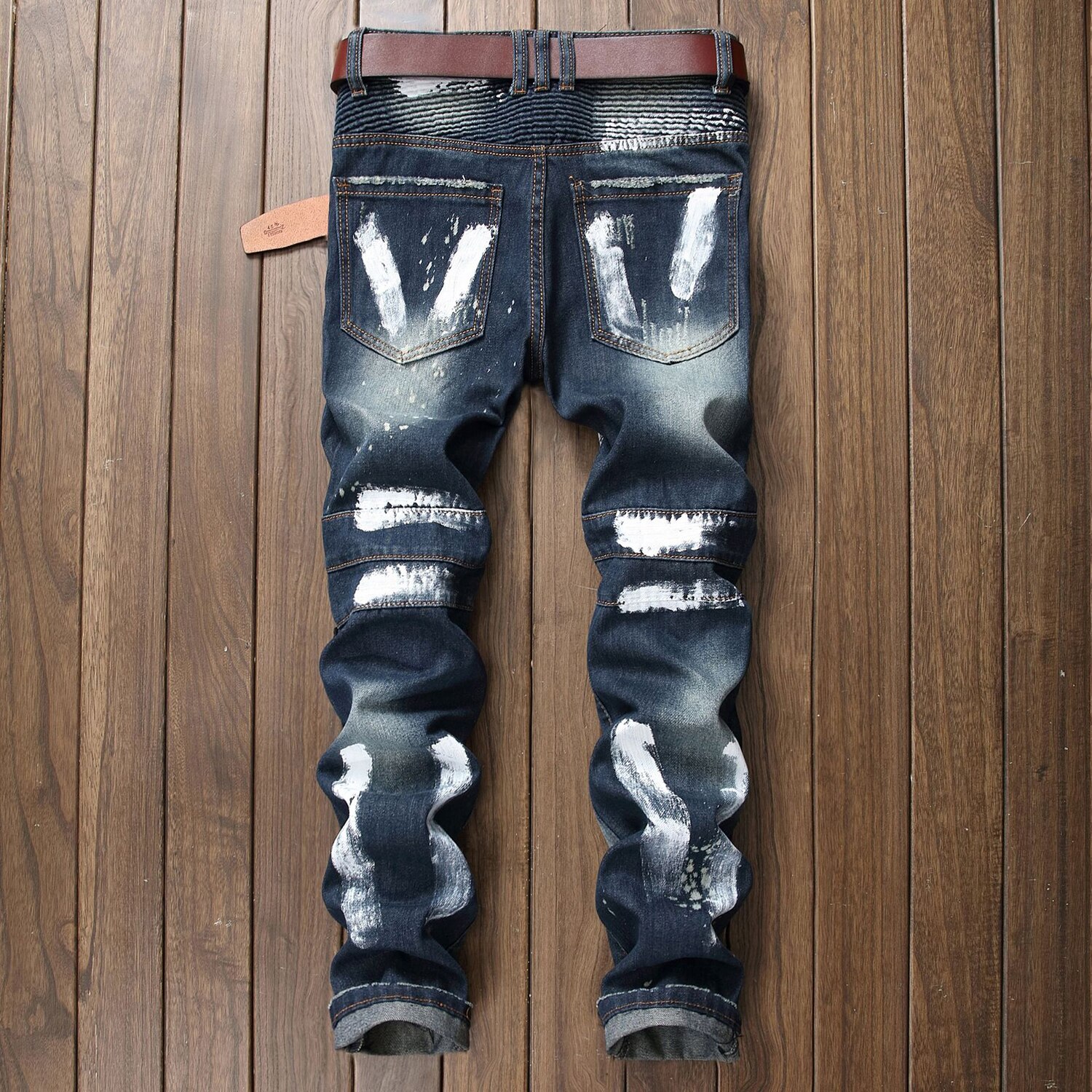Pantalones vaqueros ajustados con parches para hombre, Jeans rasgados desgastados de motorista, Jeans de Motor con agujeros y pintados, imprescindibles para jóvenes;