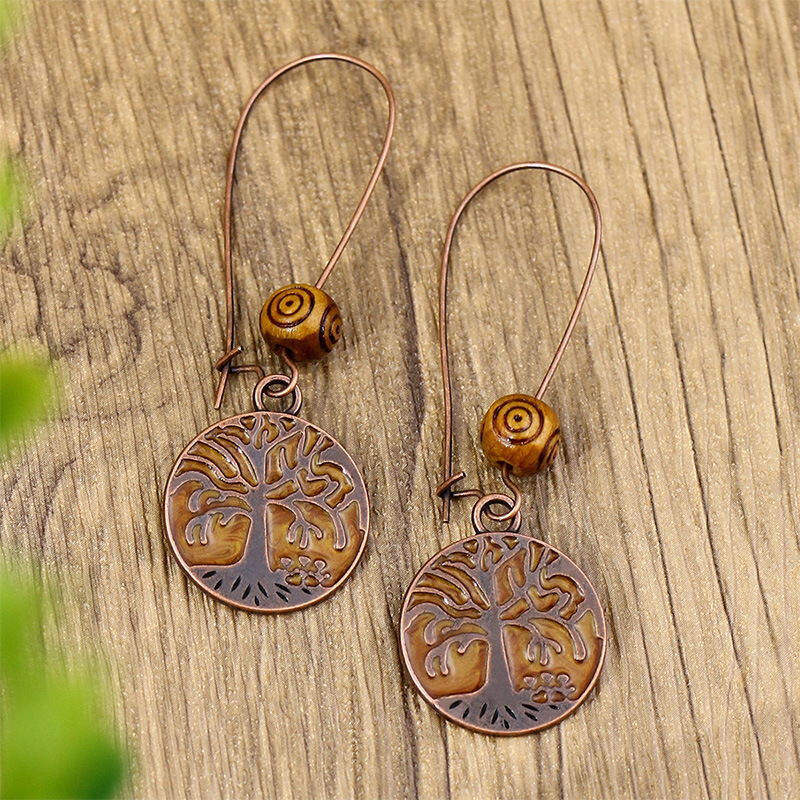 Pendientes étnicos Vintage bohemios con forma de gota para mujer, aretes largos bohemios con cuentas y borlas de madera, aretes redondos geométricos de hojas y flores, joyería: VERMEIL