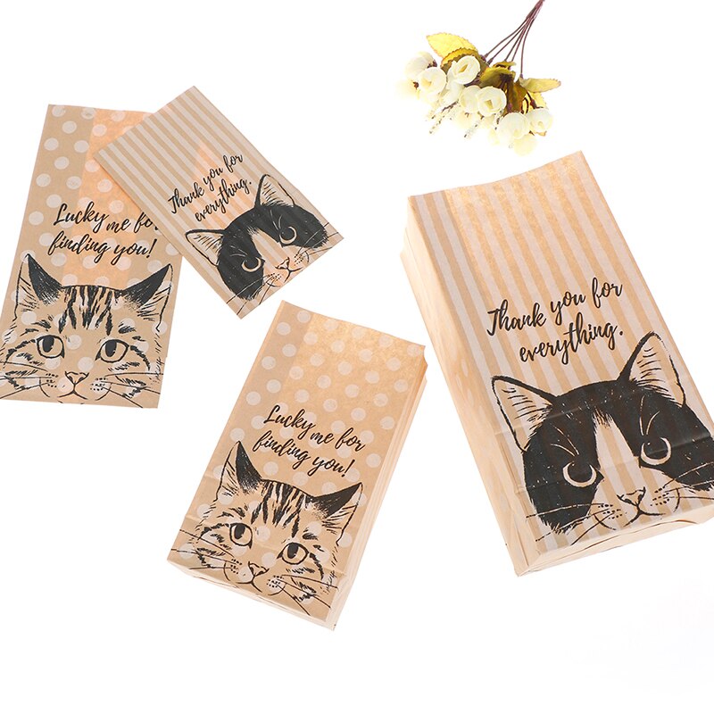 10 stuks verpakking bruiloft thuis feest verjaardag verpakking kattenpatroon kraft papieren zak snoep koekjes kraft papieren zakken