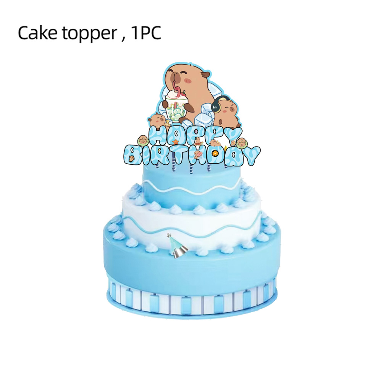 Juego de Globos con tema de capibara de dibujos animados, decoraciones para de cumpleaños de animales para niños con número de lámina de caramelo de 32 pulgadas, Globos para Baby Shower, juguete de: Azul cielo