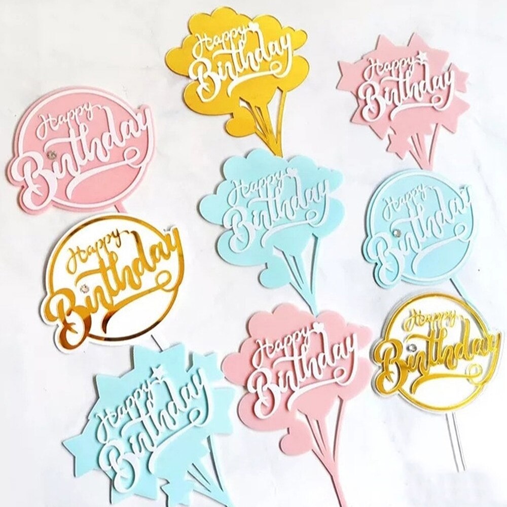 Ouro rosa preto acrílico mão escrita feliz aniversário bolo topper sobremesa decoração para festa de aniversário presentes encantadores fornecimento de cozimento