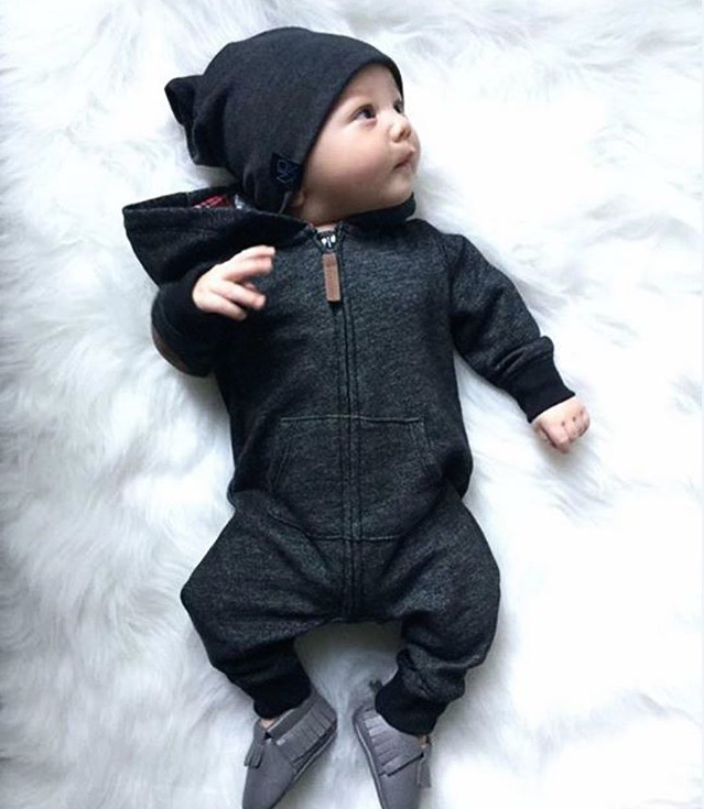 Kleinkind Neugeborenen Baby Jungen Mädchen Karosserie lang Ärmel Reißverschluss Grau Baumwolle Hoodie Strampler Gesamt Kleidung Outfits