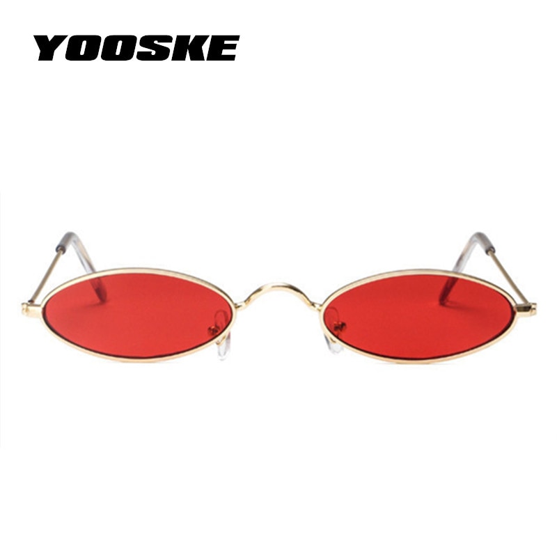 Yooske små ovale solbriller mænd mandlig retro metalramme gul rød vintage lille runde skinny solbriller til kvinder