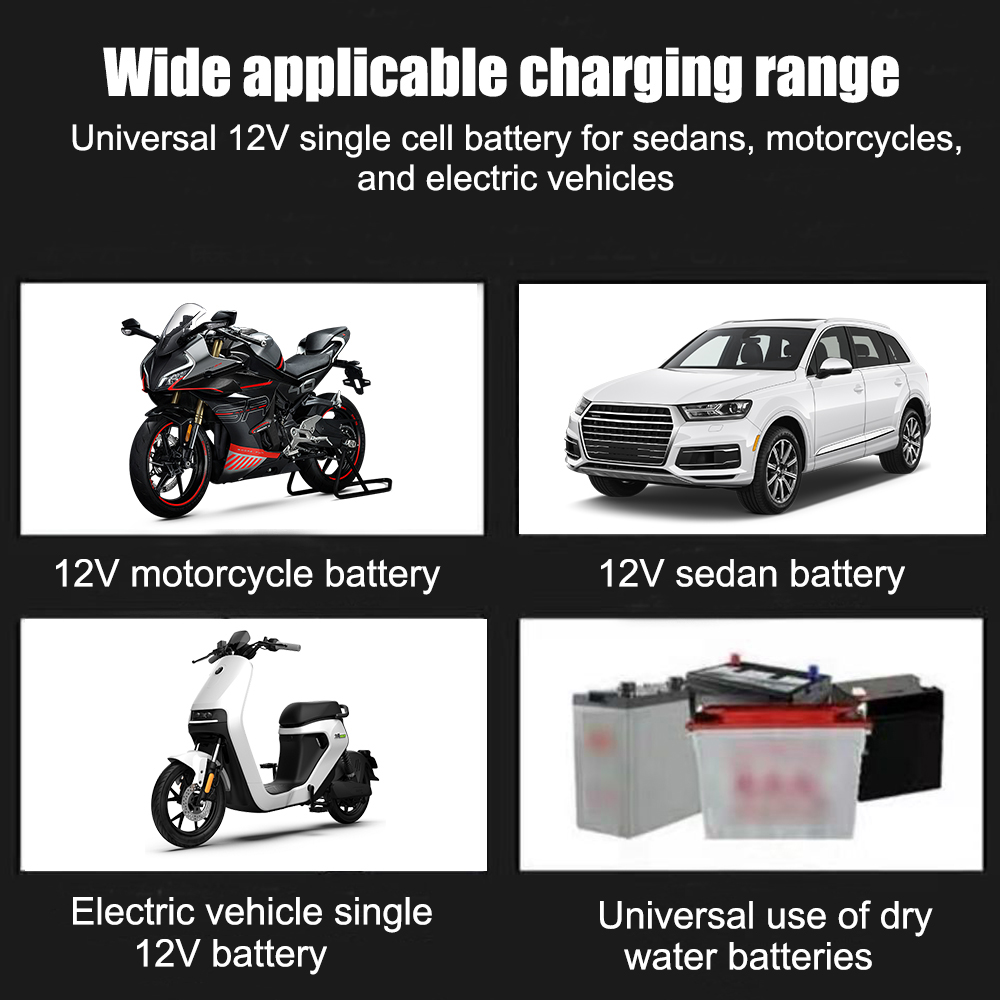 Chargeur de batterie de voiture avec affichage LED, alimentation, réparation d'impulsion, support, plomb sec, acide, moto, camion, pipeline, 12V, 220V