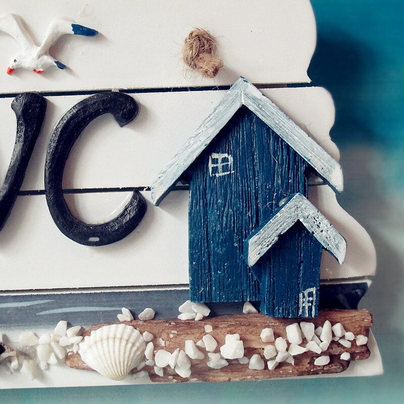 Mediterranean Style Bathroom WC Listing/Doorplate/Pure Solid Wood Home Decorations Toilet Wall Hanging Sign Ocean Style